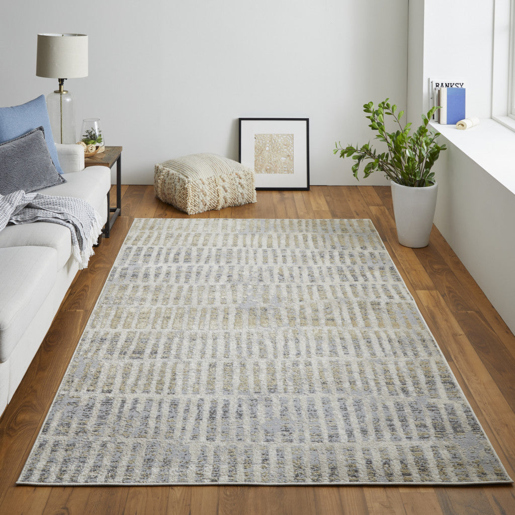 5' X 8' Blue And Ivory Geometric Power Loom Distressed Area Rug