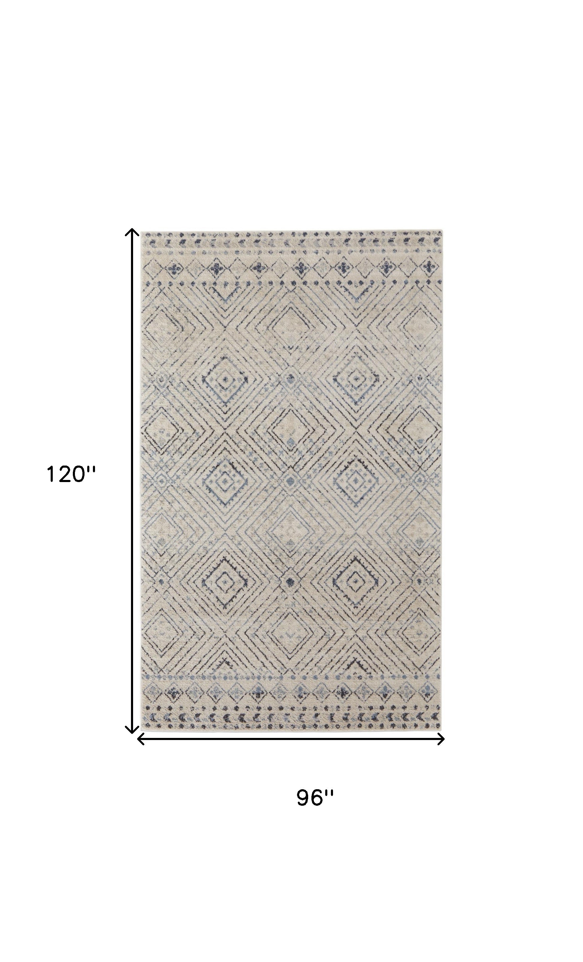 4' X 6' Ivory Blue And Gray Geometric Power Loom Distressed Area Rug