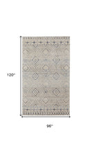 4' X 6' Ivory Blue And Gray Geometric Power Loom Distressed Area Rug