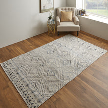 4' X 6' Ivory Blue And Gray Geometric Power Loom Distressed Area Rug