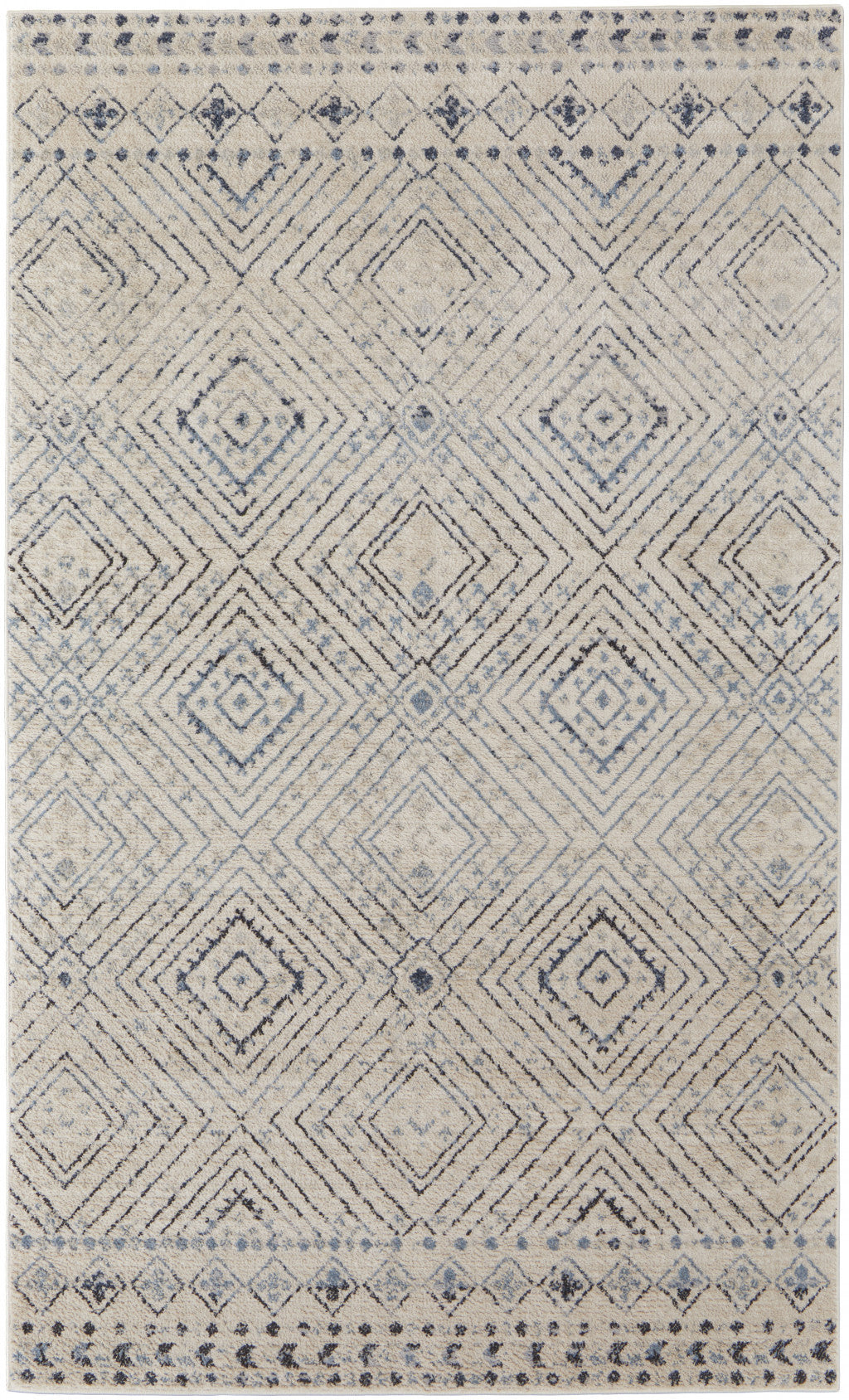 4' X 6' Ivory Blue And Gray Geometric Power Loom Distressed Area Rug