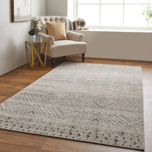 4' X 6' Ivory Blue And Gray Geometric Power Loom Distressed Area Rug