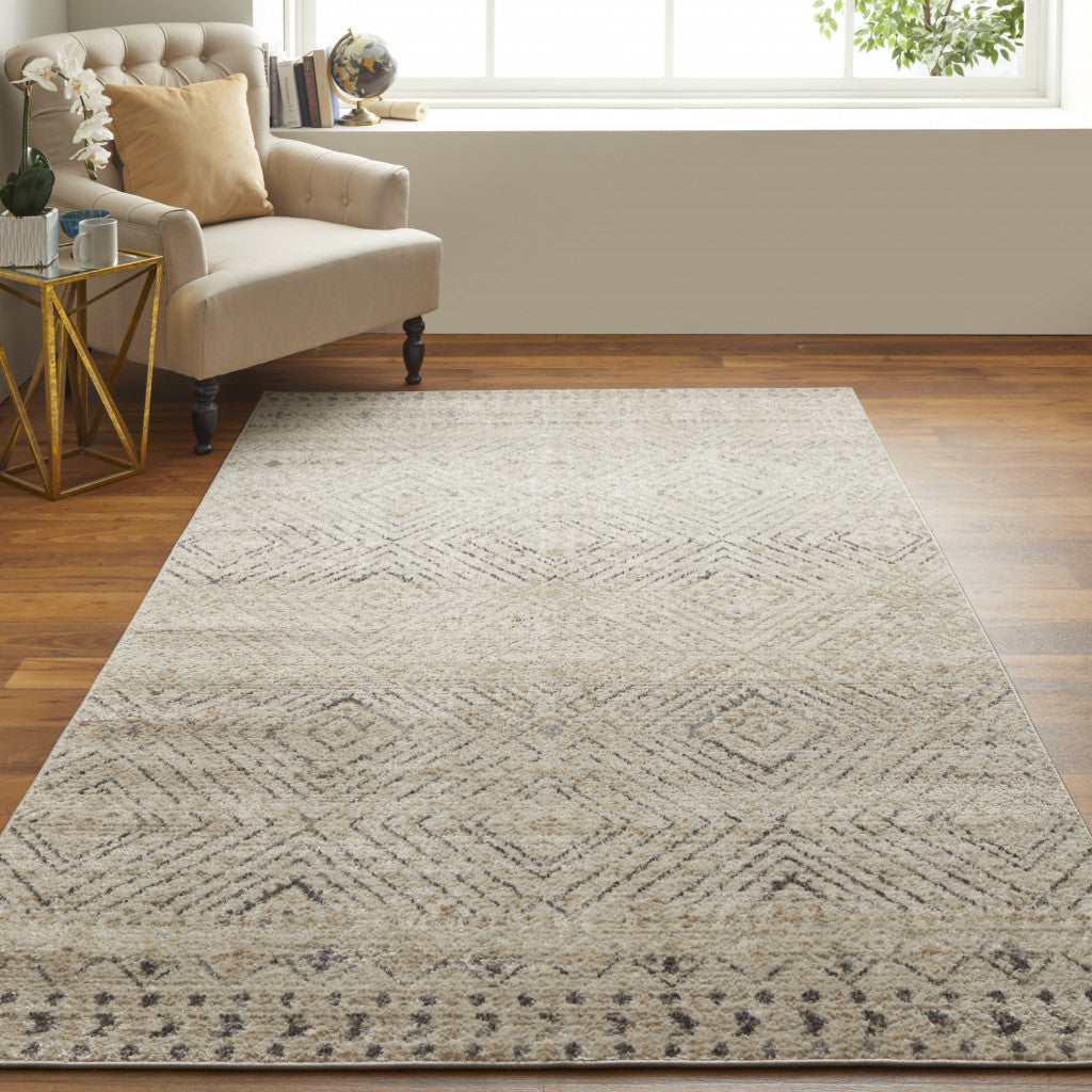 4' X 6' Ivory Blue And Gray Geometric Power Loom Distressed Area Rug