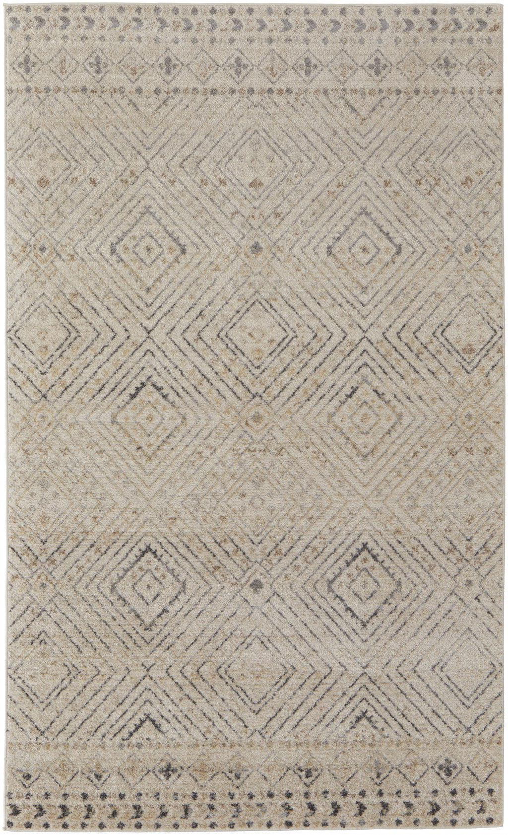 4' X 6' Ivory Blue And Gray Geometric Power Loom Distressed Area Rug