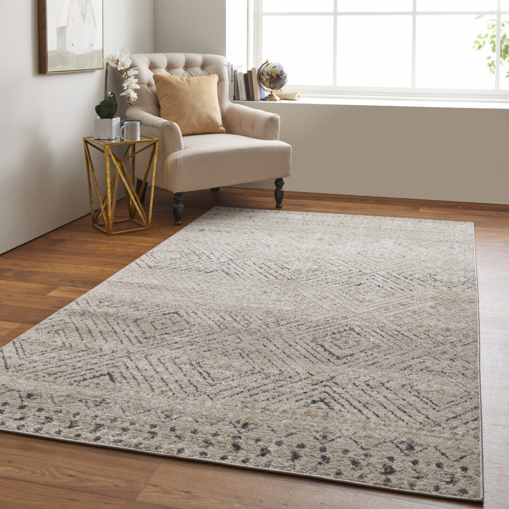 4' X 6' Ivory Blue And Gray Geometric Power Loom Distressed Area Rug