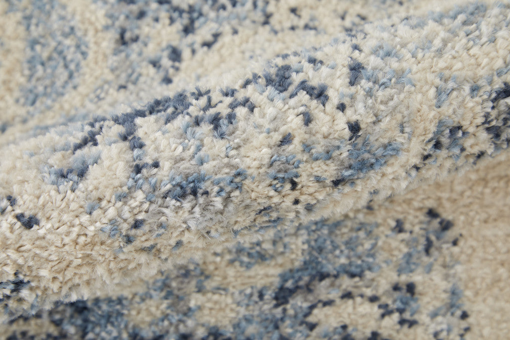 4' X 6' Ivory And Blue Floral Power Loom Distressed Area Rug