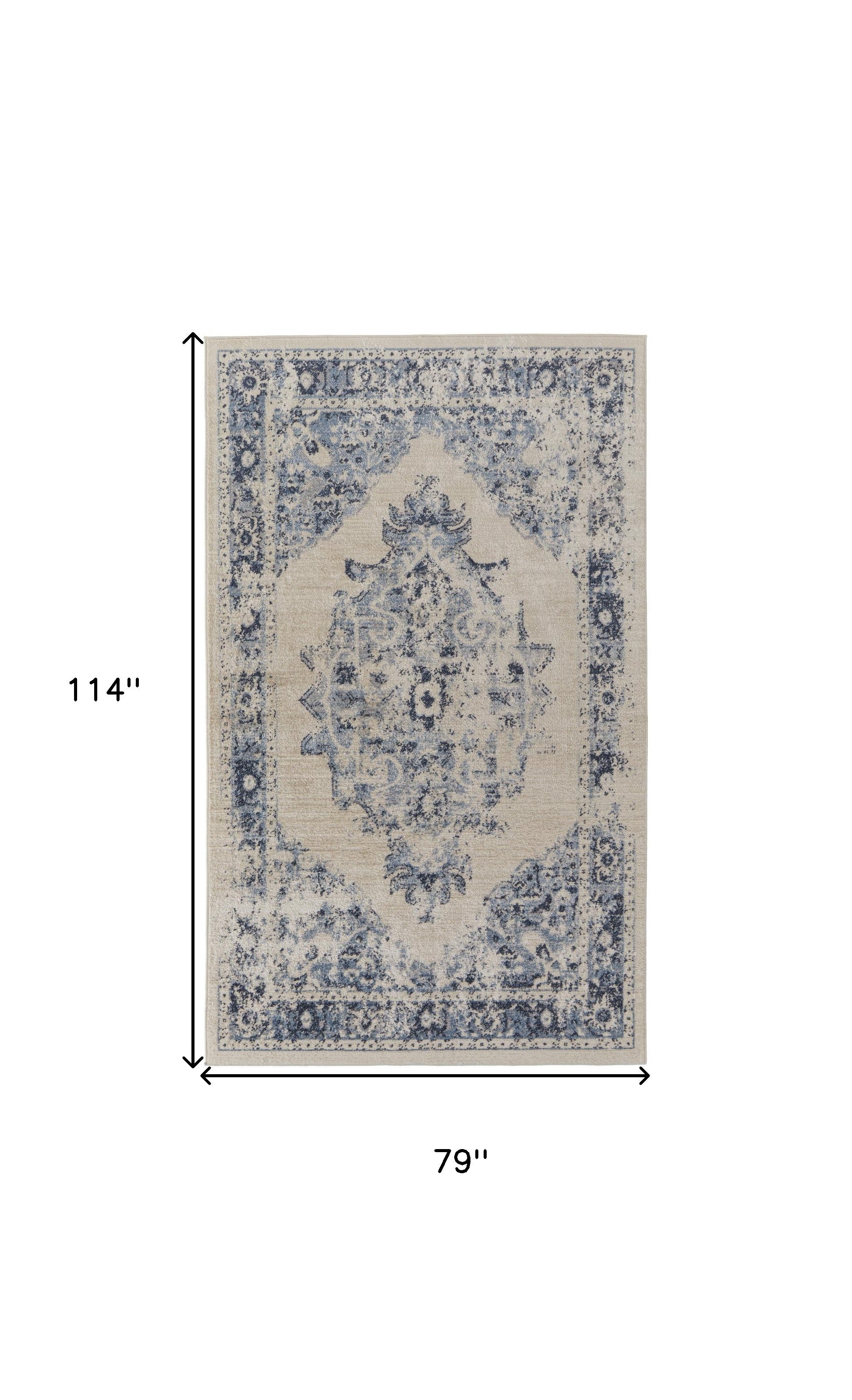4' X 6' Ivory And Blue Floral Power Loom Distressed Area Rug