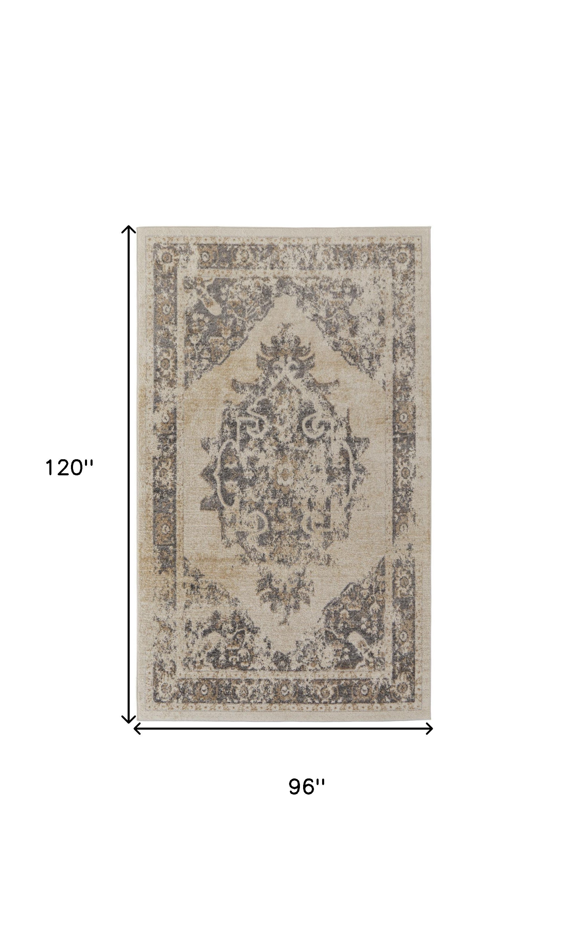 4' X 6' Ivory And Blue Floral Power Loom Distressed Area Rug