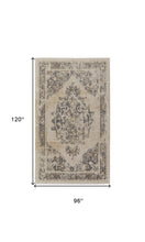 4' X 6' Ivory And Blue Floral Power Loom Distressed Area Rug