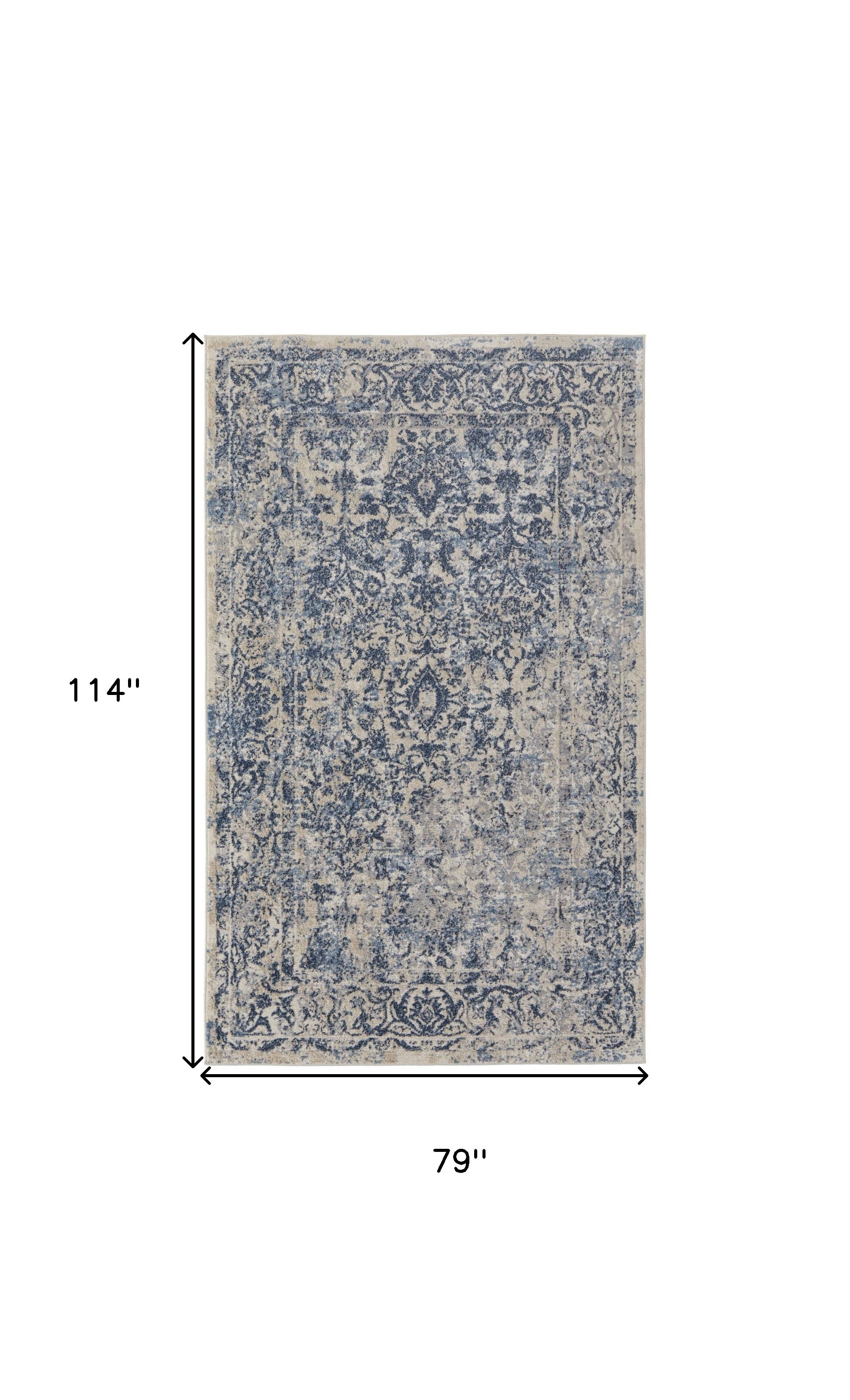 4' X 6' Blue And Ivory Floral Power Loom Distressed Area Rug