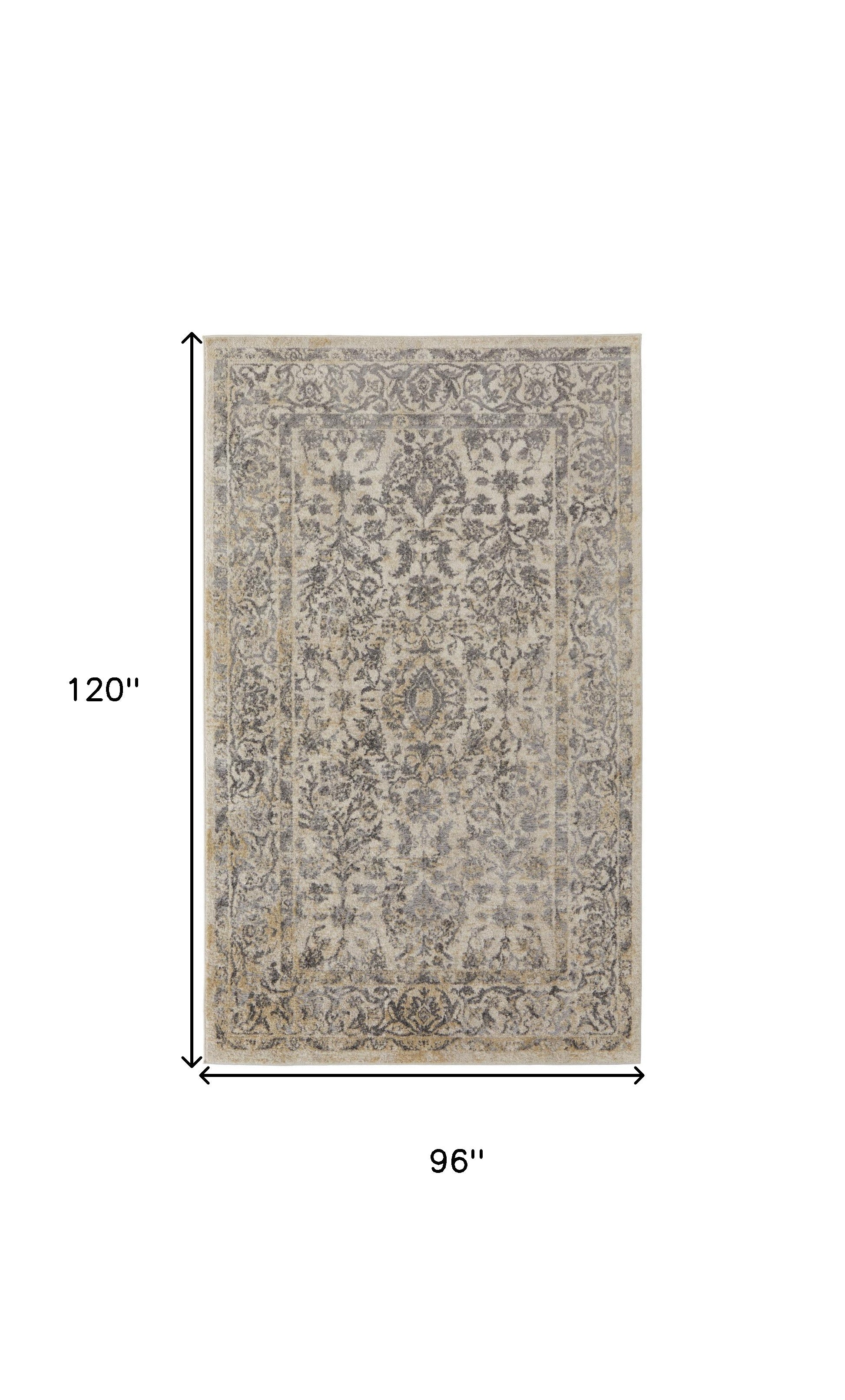 4' X 6' Blue And Ivory Floral Power Loom Distressed Area Rug