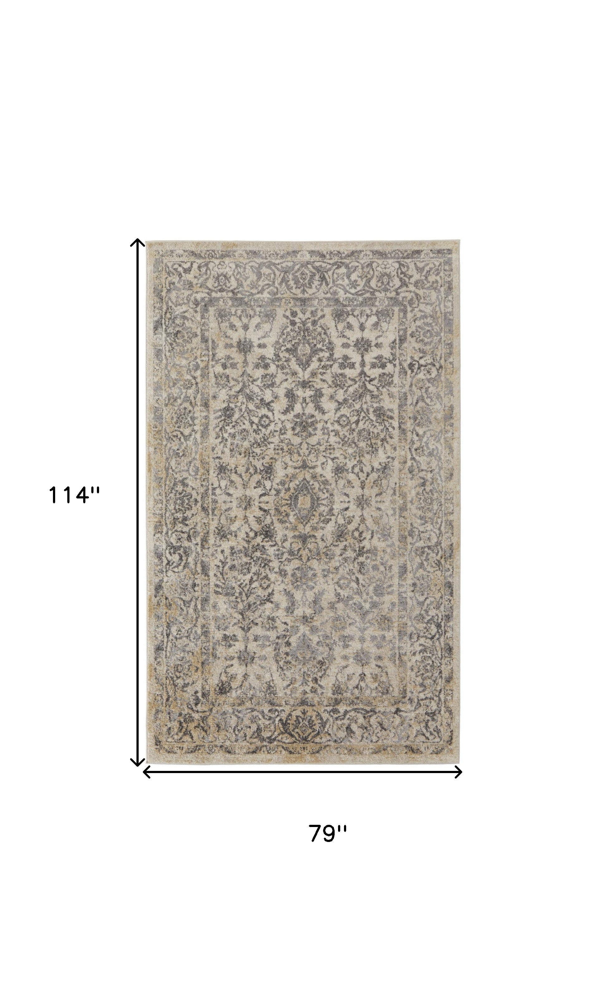 4' X 6' Blue And Ivory Floral Power Loom Distressed Area Rug