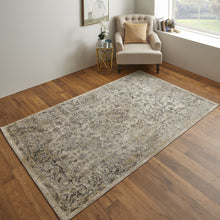 4' X 6' Blue And Ivory Floral Power Loom Distressed Area Rug