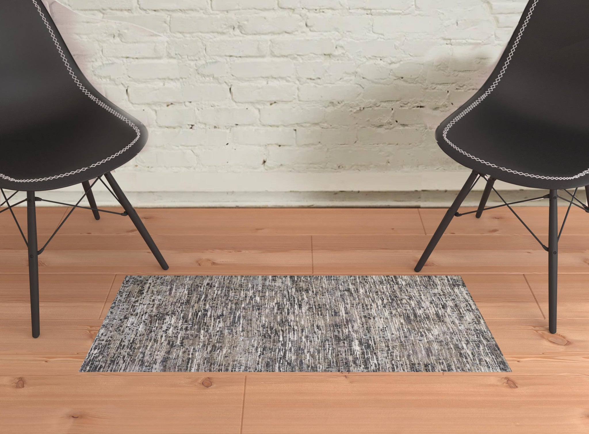 5' X 8' Gray Blue And Silver Wool Abstract Hand Knotted Area Rug