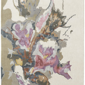 4' X 6' Purple Pink And Green Wool Floral Tufted Handmade Area Rug