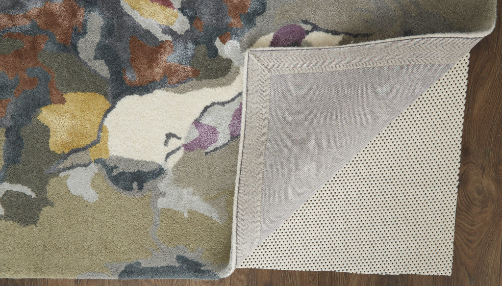 4' X 6' Purple Pink And Green Wool Floral Tufted Handmade Area Rug