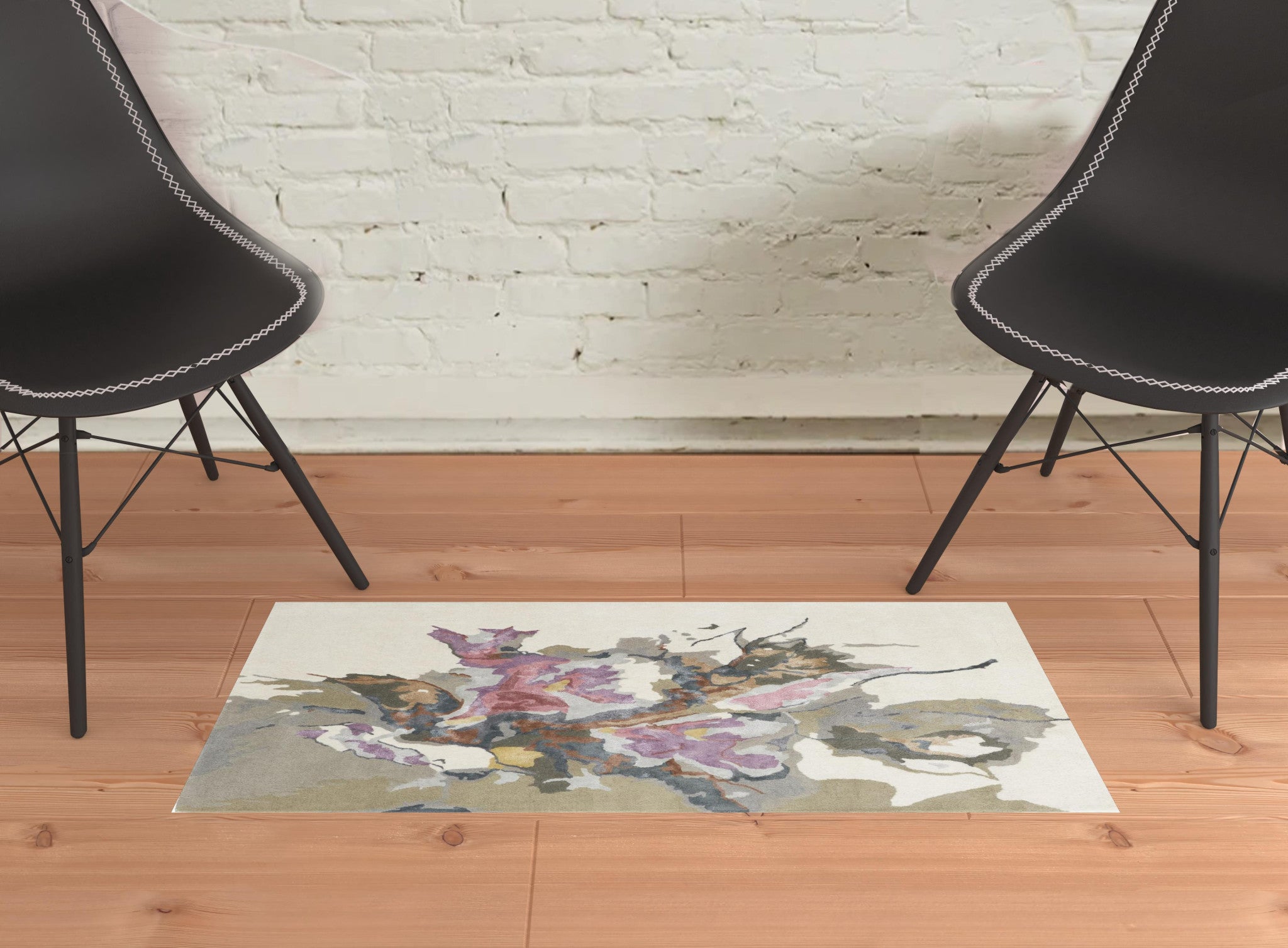 4' X 6' Purple Pink And Green Wool Floral Tufted Handmade Area Rug