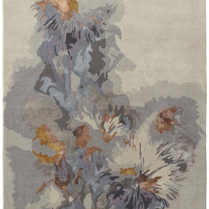 4' X 6' Gray Blue And Orange Wool Floral Tufted Handmade Area Rug