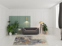 4' X 6' Gray Blue And Orange Wool Floral Tufted Handmade Area Rug