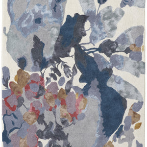 4' X 6' Blue Gray And Pink Wool Floral Tufted Handmade Area Rug