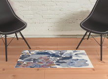 4' X 6' Blue Gray And Pink Wool Floral Tufted Handmade Area Rug