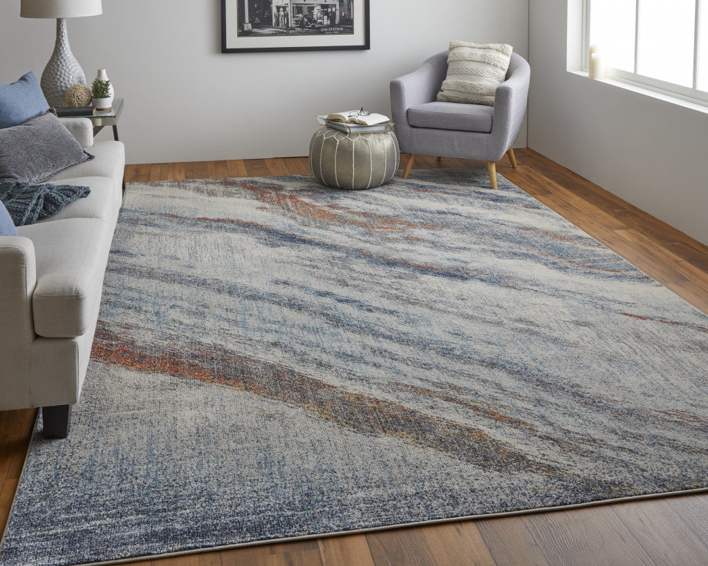 3' X 5' Ivory Orange And Blue Abstract Power Loom Stain Resistant Area Rug