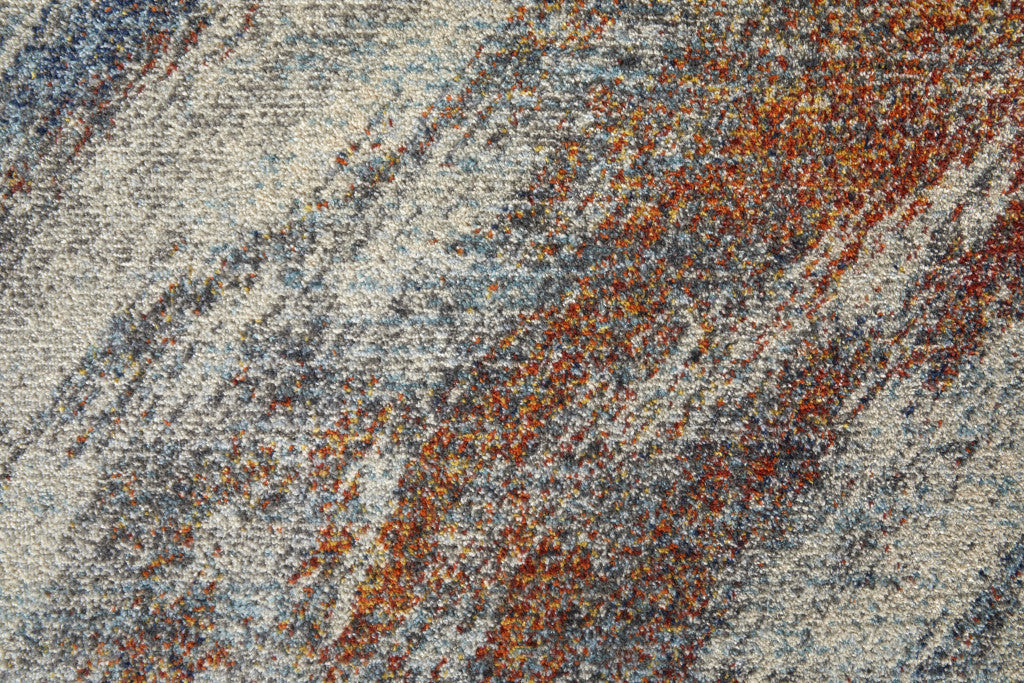 3' X 5' Ivory Orange And Blue Abstract Power Loom Stain Resistant Area Rug