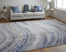 3' X 5' Blue Gray And Orange Abstract Power Loom Stain Resistant Area Rug
