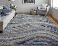3' X 5' Blue Gray And Orange Abstract Power Loom Stain Resistant Area Rug