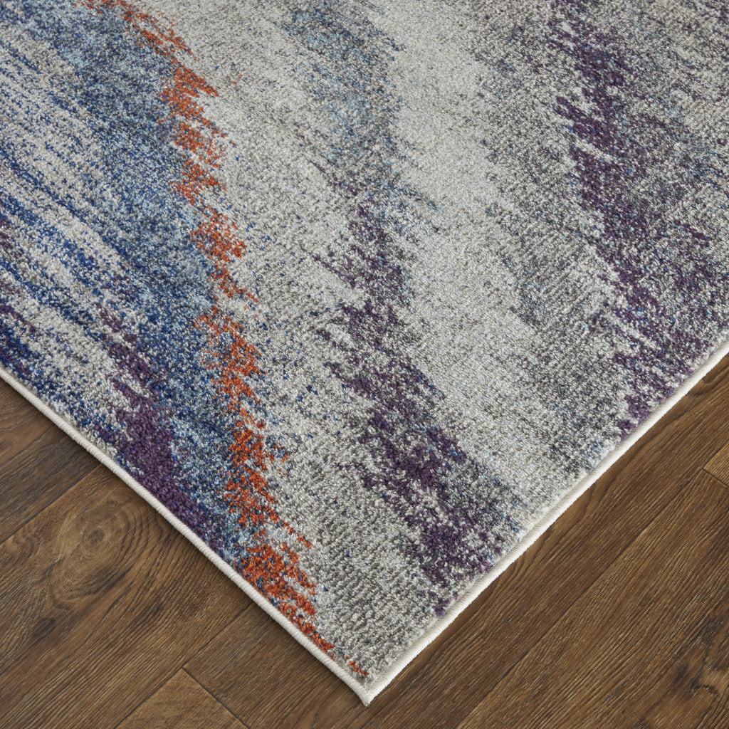 3' X 5' Blue Gray And Orange Abstract Power Loom Stain Resistant Area Rug