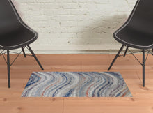 3' X 5' Blue Gray And Orange Abstract Power Loom Stain Resistant Area Rug