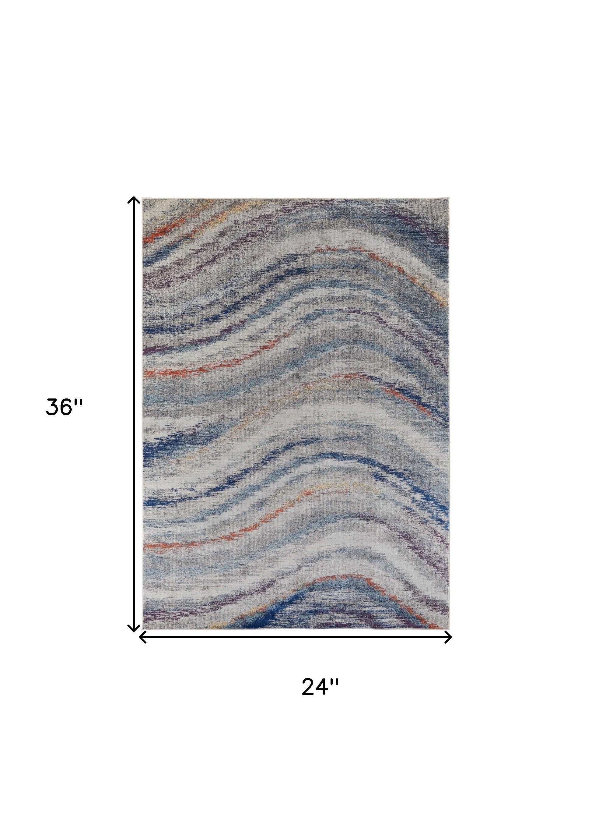 3' X 5' Blue Gray And Orange Abstract Power Loom Stain Resistant Area Rug