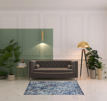 3' X 5' Blue And Ivory Abstract Power Loom Distressed Stain Resistant Area Rug