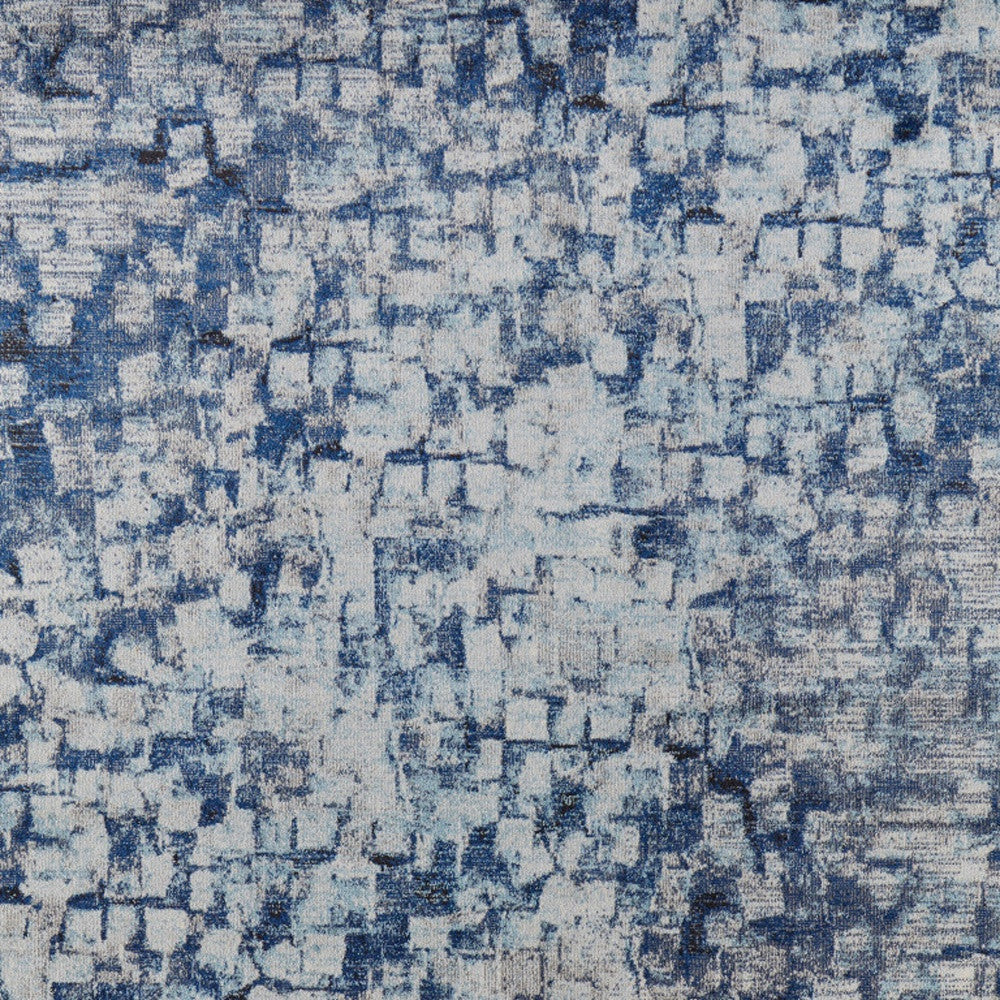 3' X 5' Blue And Ivory Abstract Power Loom Distressed Stain Resistant Area Rug