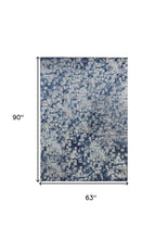 3' X 5' Blue And Ivory Abstract Power Loom Distressed Stain Resistant Area Rug