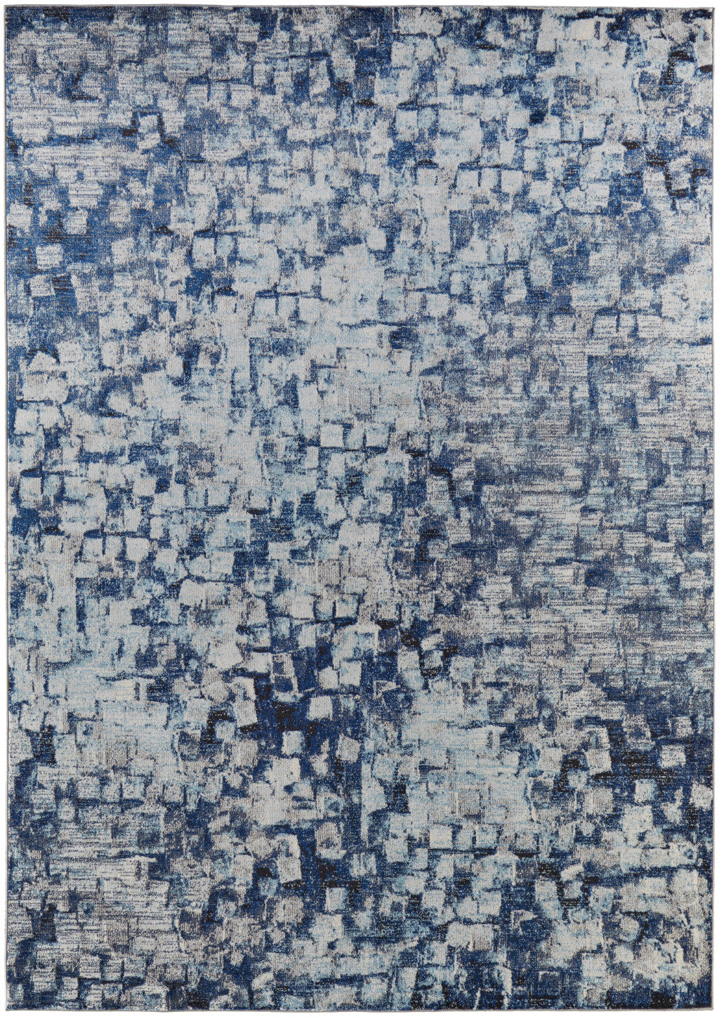3' X 5' Blue And Ivory Abstract Power Loom Distressed Stain Resistant Area Rug