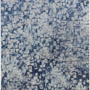 3' X 5' Blue And Ivory Abstract Power Loom Distressed Stain Resistant Area Rug