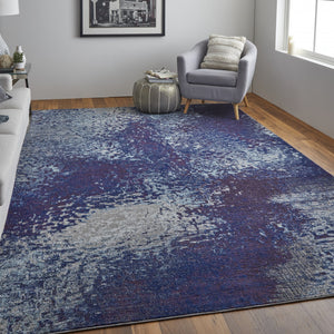3' X 5' Blue Purple And Ivory Abstract Power Loom Stain Resistant Area Rug