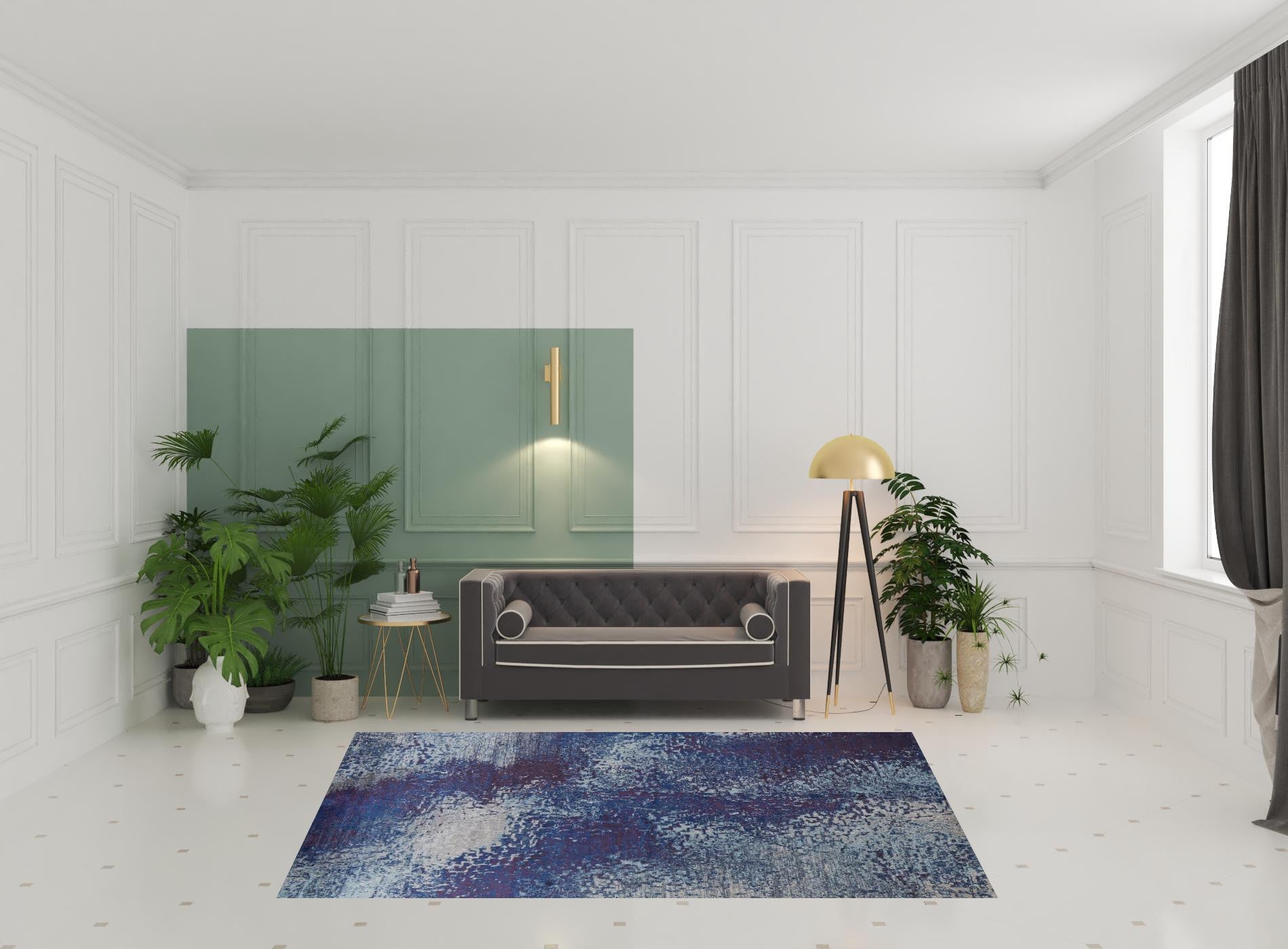 3' X 5' Blue Purple And Ivory Abstract Power Loom Stain Resistant Area Rug