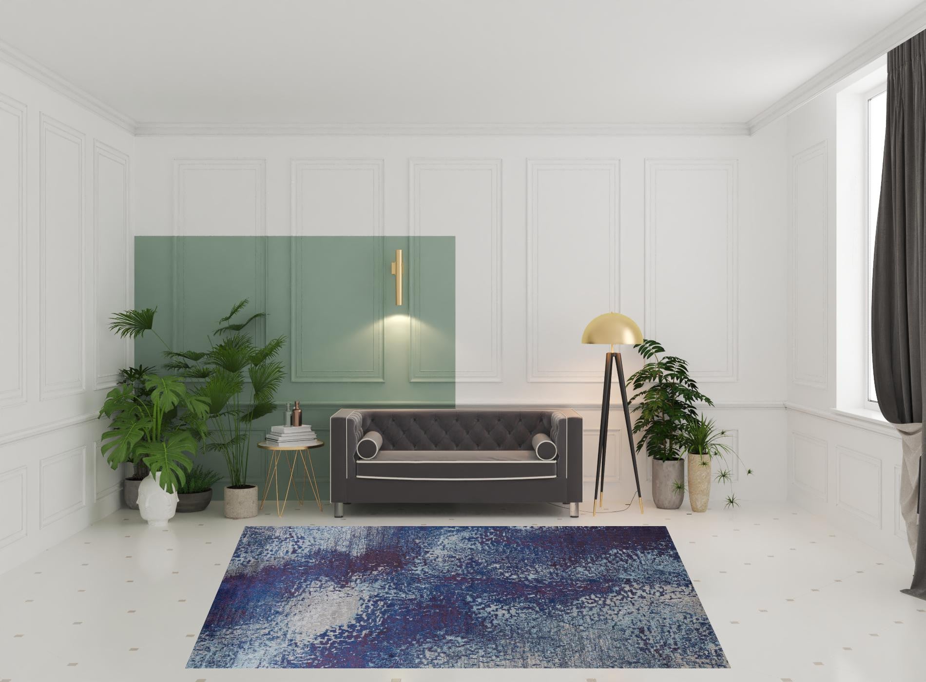 3' X 5' Blue Purple And Ivory Abstract Power Loom Stain Resistant Area Rug