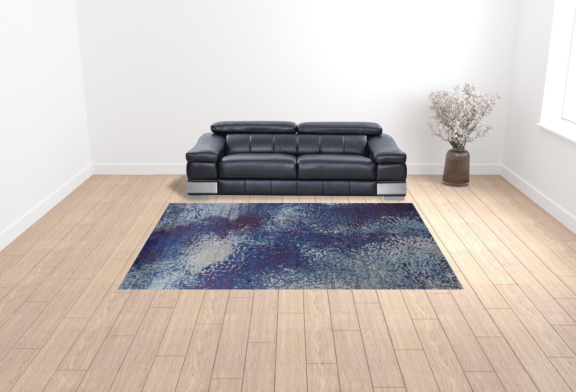 3' X 5' Blue Purple And Ivory Abstract Power Loom Stain Resistant Area Rug