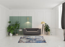 3' X 5' Ivory And Blue Abstract Power Loom Distressed Stain Resistant Area Rug