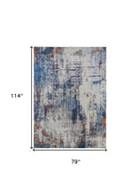 3' X 5' Ivory And Blue Abstract Power Loom Distressed Stain Resistant Area Rug