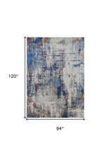 3' X 5' Ivory And Blue Abstract Power Loom Distressed Stain Resistant Area Rug