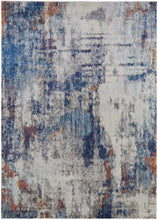 3' X 5' Ivory And Blue Abstract Power Loom Distressed Stain Resistant Area Rug