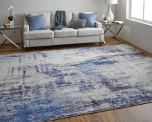 3' X 5' Ivory And Blue Abstract Power Loom Distressed Stain Resistant Area Rug