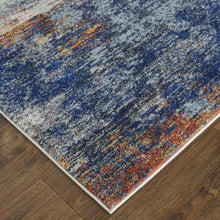 3' X 5' Ivory And Blue Abstract Power Loom Distressed Stain Resistant Area Rug