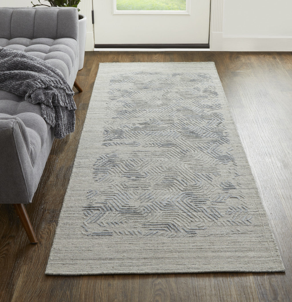 4' X 6' Gray And Blue Abstract Hand Woven Distressed Area Rug