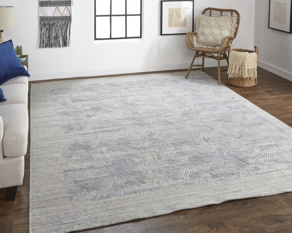 4' X 6' Gray And Blue Abstract Hand Woven Distressed Area Rug