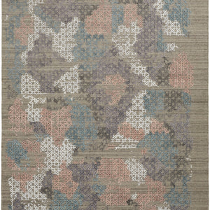 4' X 6' Pink Blue And Taupe Abstract Hand Woven Distressed Area Rug